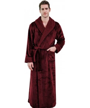 Robes Bathrobe Women Men Flannel Fleece Full Length Dressing Gowns Thickened - Dark Red Men - C918YZWNLU2