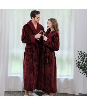 Robes Bathrobe Women Men Flannel Fleece Full Length Dressing Gowns Thickened - Dark Red Men - C918YZWNLU2