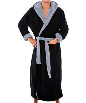 Robes Men Plus Size Plush Hoodie Bathrobe Winter Mandatory Lengthened Shawl Home Robe Coat Pajamas Sleepwear - Black - CP18KA...