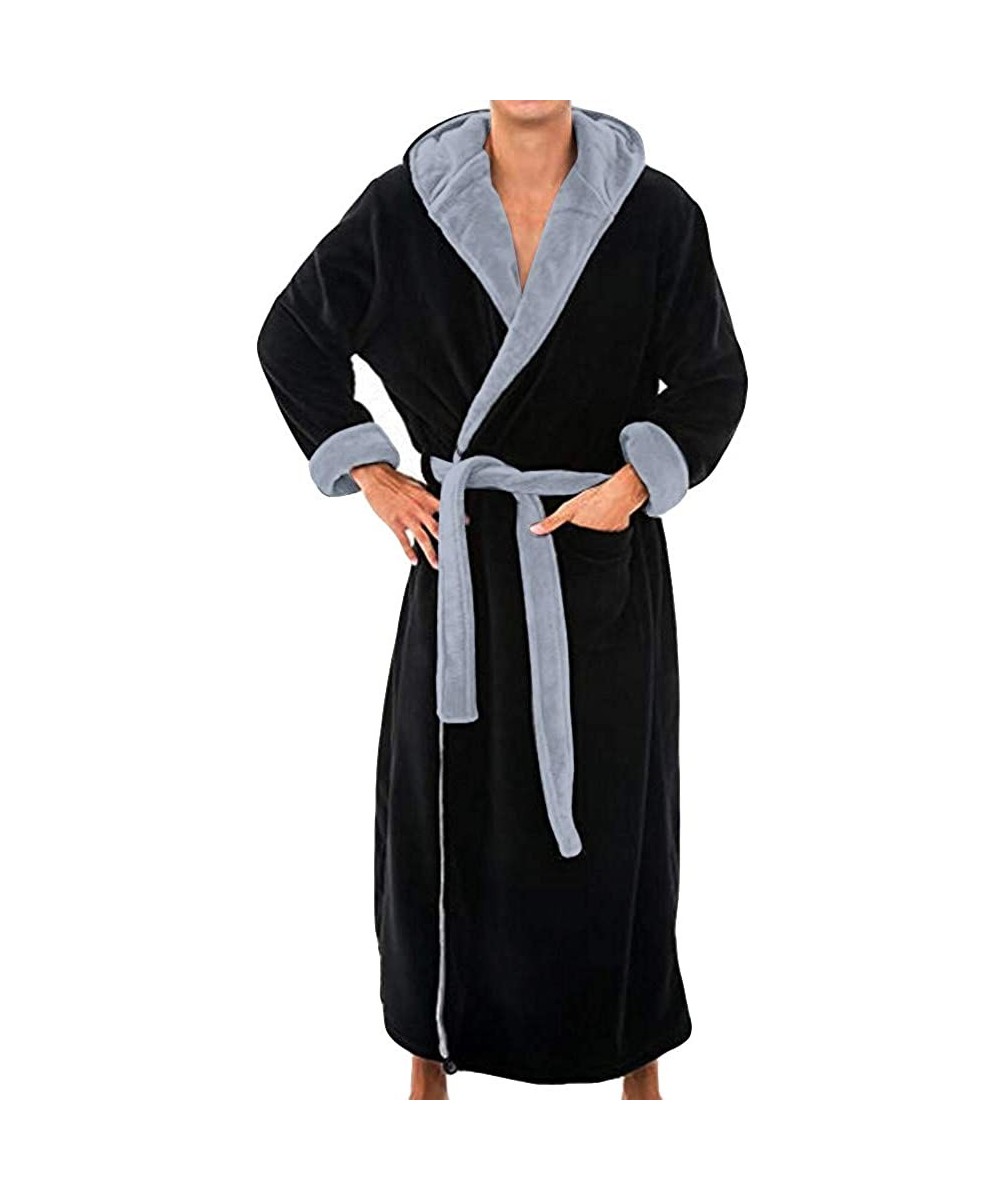 Robes Men Plus Size Plush Hoodie Bathrobe Winter Mandatory Lengthened Shawl Home Robe Coat Pajamas Sleepwear - Black - CP18KA...