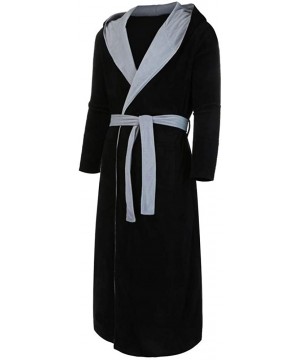 Robes Men Plus Size Plush Hoodie Bathrobe Winter Mandatory Lengthened Shawl Home Robe Coat Pajamas Sleepwear - Black - CP18KA...