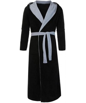 Robes Men Plus Size Plush Hoodie Bathrobe Winter Mandatory Lengthened Shawl Home Robe Coat Pajamas Sleepwear - Black - CP18KA...