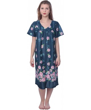 Nightgowns & Sleepshirts Women's Short Sleeve Housecoat Floral Duster Nightgown - V-neck Navy With Prints - CF19G9TQ593