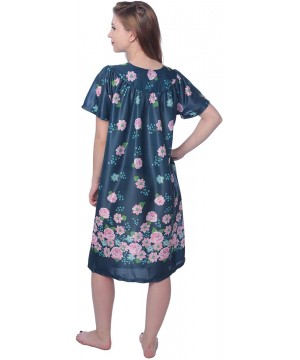 Nightgowns & Sleepshirts Women's Short Sleeve Housecoat Floral Duster Nightgown - V-neck Navy With Prints - CF19G9TQ593