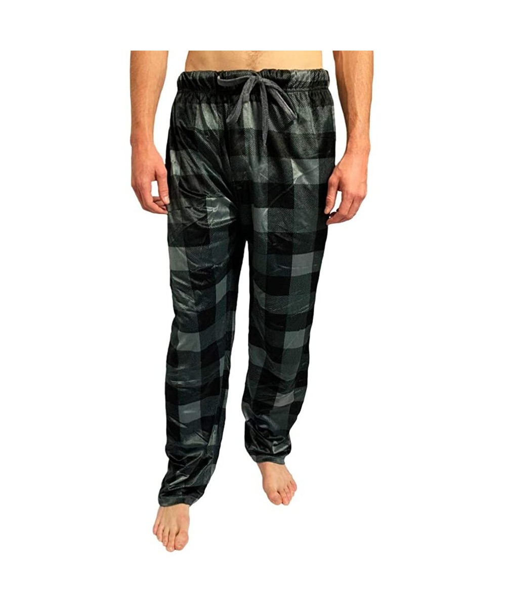 Sleep Bottoms Comfortable Jogger Sweatpants Mink Fleece Pajama Bottoms Sweats Sleep PJ Lounge Pants for Men - Black_plaid - C...