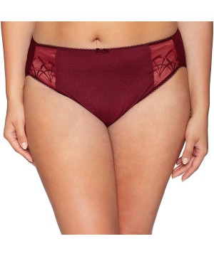 Panties Women's Plus Size Cate Embroidered Briefs - Cabernet - C518CD94DHN