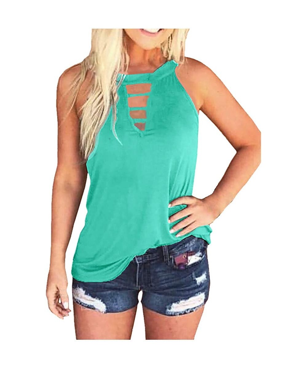 Baby Dolls & Chemises Women Solid Fitness Sport Sleeveless Pocket Shirts Tank Tops Vest T-Shirt Blouse - Mint Green - CZ197RR...