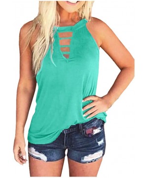 Baby Dolls & Chemises Women Solid Fitness Sport Sleeveless Pocket Shirts Tank Tops Vest T-Shirt Blouse - Mint Green - CZ197RR...