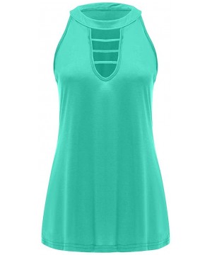 Baby Dolls & Chemises Women Solid Fitness Sport Sleeveless Pocket Shirts Tank Tops Vest T-Shirt Blouse - Mint Green - CZ197RR...