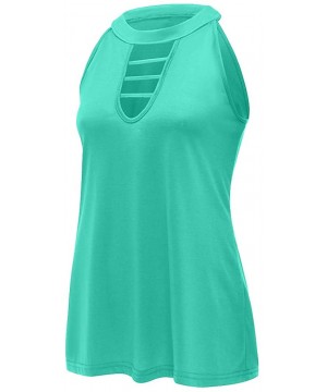 Baby Dolls & Chemises Women Solid Fitness Sport Sleeveless Pocket Shirts Tank Tops Vest T-Shirt Blouse - Mint Green - CZ197RR...