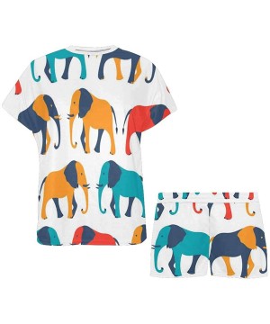 Sets Animal Elephant Women Summer Short Sleeve Pajama Set Pjs Shorts Sleepwear - Multi 1 - CV19C9O83SO