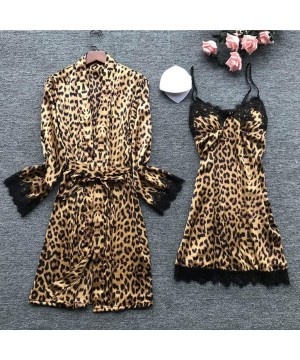 Robes Sexy Pajamas Set for Women 2 Pieces Sleepwear Stylish Leopard Print Kimono Robes Nightgowns Outfit Full Slip Nightwear ...