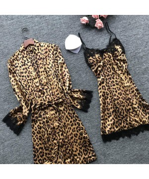 Robes Sexy Pajamas Set for Women 2 Pieces Sleepwear Stylish Leopard Print Kimono Robes Nightgowns Outfit Full Slip Nightwear ...