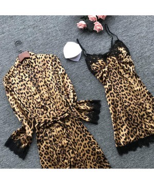 Robes Sexy Pajamas Set for Women 2 Pieces Sleepwear Stylish Leopard Print Kimono Robes Nightgowns Outfit Full Slip Nightwear ...