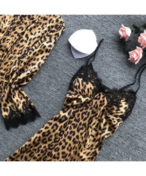 Robes Sexy Pajamas Set for Women 2 Pieces Sleepwear Stylish Leopard Print Kimono Robes Nightgowns Outfit Full Slip Nightwear ...