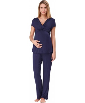 Sets Women Ultra Soft Maternity & Nursing Pajama Set Pregnancy Sleepwear - Navy Blue - CK18Q9E62DZ