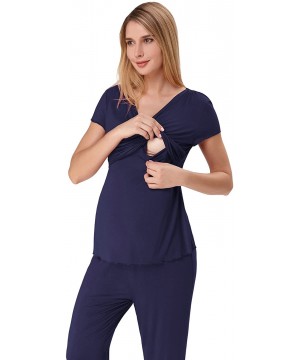 Sets Women Ultra Soft Maternity & Nursing Pajama Set Pregnancy Sleepwear - Navy Blue - CK18Q9E62DZ