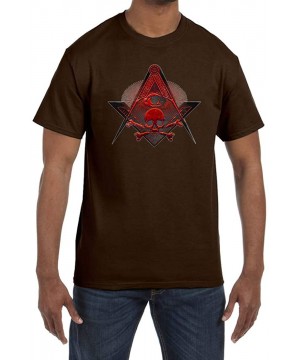 Undershirts Skull & Crossbones Square & Compass Masonic Men's Crewneck T-Shirt - Chocolate - CA184QIXNAW