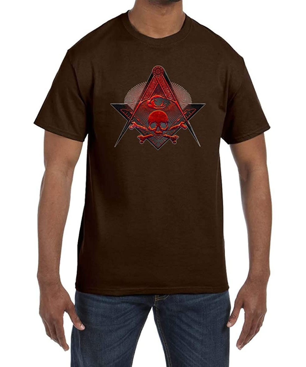 Undershirts Skull & Crossbones Square & Compass Masonic Men's Crewneck T-Shirt - Chocolate - CA184QIXNAW