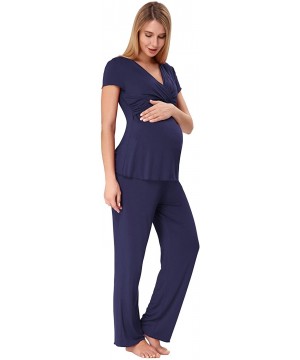 Sets Women Ultra Soft Maternity & Nursing Pajama Set Pregnancy Sleepwear - Navy Blue - CK18Q9E62DZ