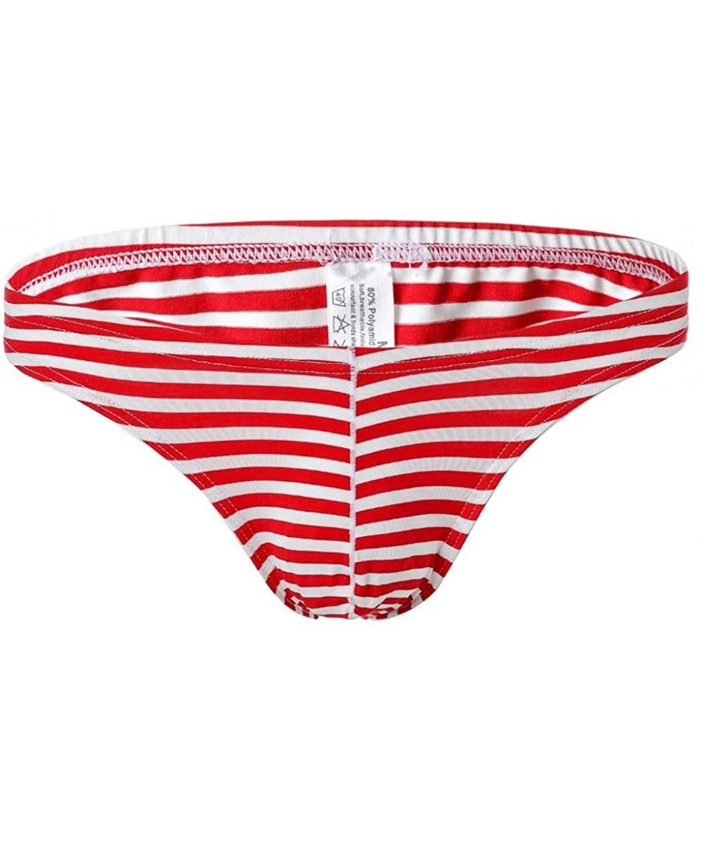 Briefs Men's Underwear- Stripe Cotton Shorts Men Boxers Low Waist Briefs - Red-b - CF192U8HTAO