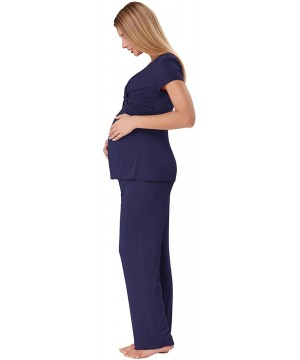 Sets Women Ultra Soft Maternity & Nursing Pajama Set Pregnancy Sleepwear - Navy Blue - CK18Q9E62DZ