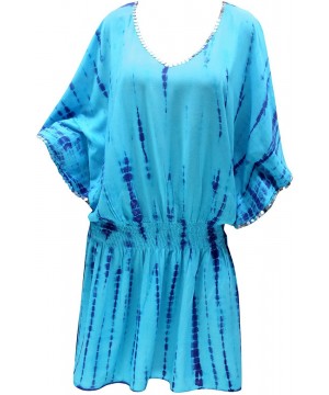 Nightgowns & Sleepshirts Dress Beachwear Boho Bikini Cover up Top Tunic Caftans Womens Tie Dye Drawsting - Blue_c98 - C91886Z...