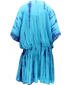 Nightgowns & Sleepshirts Dress Beachwear Boho Bikini Cover up Top Tunic Caftans Womens Tie Dye Drawsting - Blue_c98 - C91886Z...