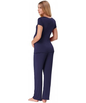 Sets Women Ultra Soft Maternity & Nursing Pajama Set Pregnancy Sleepwear - Navy Blue - CK18Q9E62DZ