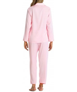 Sets Womens Pajamas Set Button Down Long Sleeve Sleepwear Soft Silk Nightwear Pj Sets - Pink - CK1947O66M7