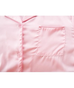 Sets Womens Pajamas Set Button Down Long Sleeve Sleepwear Soft Silk Nightwear Pj Sets - Pink - CK1947O66M7