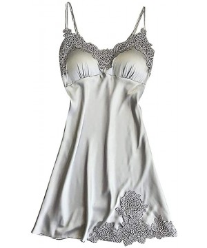 Camisoles & Tanks Women Sexy Lace Pad Lingerie Nightwear Underwear Robe Babydoll Sleepwear Dress - Silver - CF1992Q3AQ6