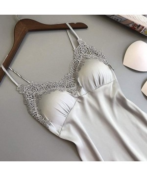 Camisoles & Tanks Women Sexy Lace Pad Lingerie Nightwear Underwear Robe Babydoll Sleepwear Dress - Silver - CF1992Q3AQ6