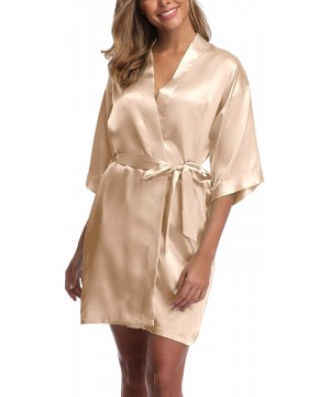 Robes Women's Short Satin Kimono Robe for Bridal Party Bathrobe Wedding Dressing Gown - P-champagne - CW18ZXY0GIY