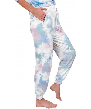 Bottoms Women's Tie Dye Printed Drawstring Elastic Waist Lounge Long Pants Pajama Trousers - Blue Pink - CL19CH3E7HZ