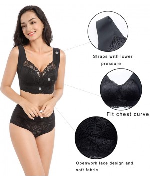 Bras Women's Plus Size Wireless Sleep Bra Stretch Sport Yoga Bralette Lingerie Lace - Black - CX19730TMQX