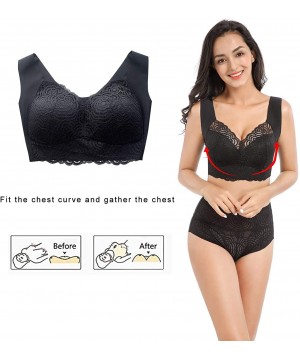 Bras Women's Plus Size Wireless Sleep Bra Stretch Sport Yoga Bralette Lingerie Lace - Black - CX19730TMQX