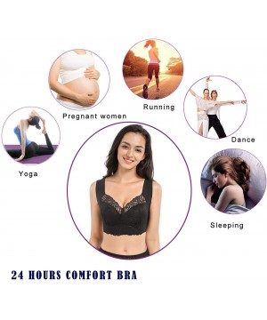 Bras Women's Plus Size Wireless Sleep Bra Stretch Sport Yoga Bralette Lingerie Lace - Black - CX19730TMQX