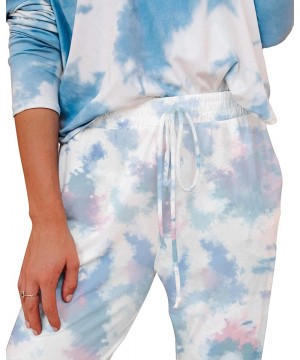 Bottoms Women's Tie Dye Printed Drawstring Elastic Waist Lounge Long Pants Pajama Trousers - Blue Pink - CL19CH3E7HZ