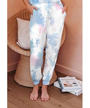 Bottoms Women's Tie Dye Printed Drawstring Elastic Waist Lounge Long Pants Pajama Trousers - Blue Pink - CL19CH3E7HZ