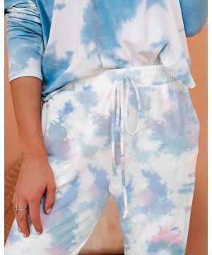 Bottoms Women's Tie Dye Printed Drawstring Elastic Waist Lounge Long Pants Pajama Trousers - Blue Pink - CL19CH3E7HZ