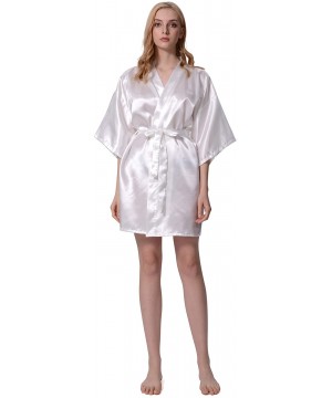 Robes Women Robe Kimono Bride Bridesmaid Robes for Wedding Bridal Party Silky Plain Lightweight Soft Sleepwear - White - CR19...