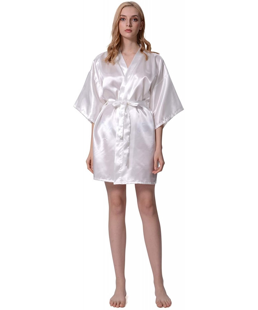 Robes Women Robe Kimono Bride Bridesmaid Robes for Wedding Bridal Party Silky Plain Lightweight Soft Sleepwear - White - CR19...