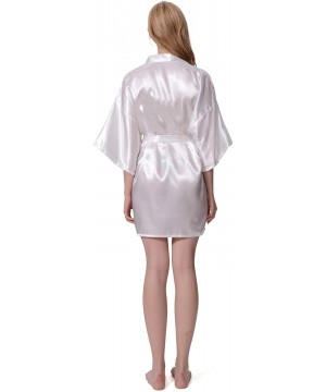 Robes Women Robe Kimono Bride Bridesmaid Robes for Wedding Bridal Party Silky Plain Lightweight Soft Sleepwear - White - CR19...