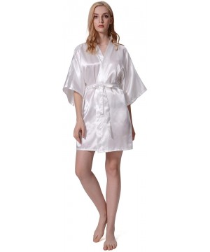 Robes Women Robe Kimono Bride Bridesmaid Robes for Wedding Bridal Party Silky Plain Lightweight Soft Sleepwear - White - CR19...