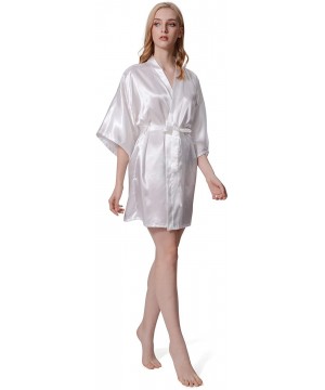 Robes Women Robe Kimono Bride Bridesmaid Robes for Wedding Bridal Party Silky Plain Lightweight Soft Sleepwear - White - CR19...