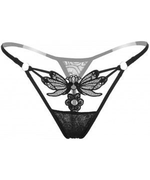 Panties Women Sexy Lace See Through Butterfly Flower Low G-Strings Thongs Briefs Panties - Black - CW18DWTAKLD