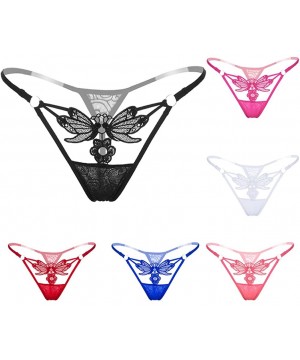 Panties Women Sexy Lace See Through Butterfly Flower Low G-Strings Thongs Briefs Panties - Black - CW18DWTAKLD