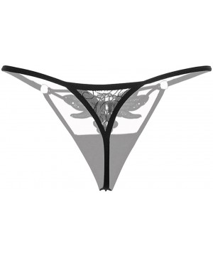 Panties Women Sexy Lace See Through Butterfly Flower Low G-Strings Thongs Briefs Panties - Black - CW18DWTAKLD