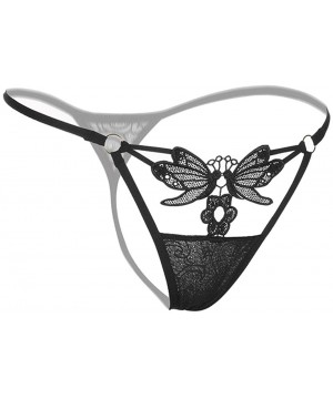 Panties Women Sexy Lace See Through Butterfly Flower Low G-Strings Thongs Briefs Panties - Black - CW18DWTAKLD